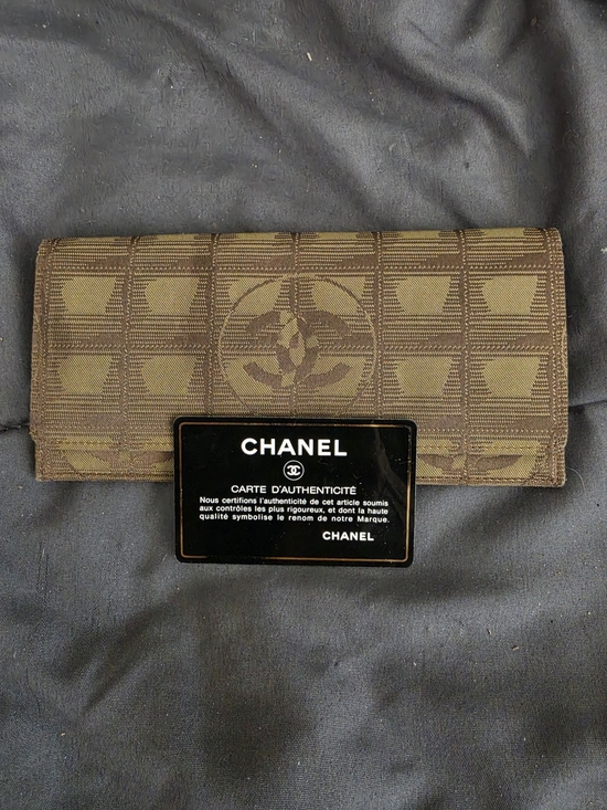 CHANEL Handbags - AUTHENTIC Chanel Brown & Green Monogram Canvas Wallet